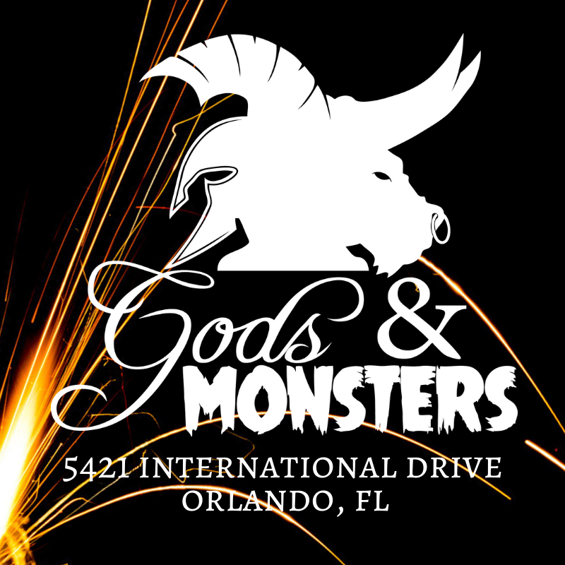 Gods and Monsters Logo and contact info