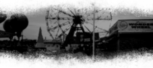 Foggy abandoned amusement park scene 