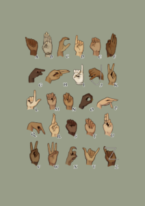 Many hands showing the ASL Alphabet