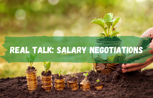 text reads real talk: salary negotiations over pennies sprouting from the dirt