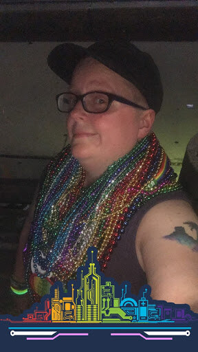 Myself, wearing a lot of beads from attending the St. Pete Pride Parade in June ‘19 at St. Petersburg, FL