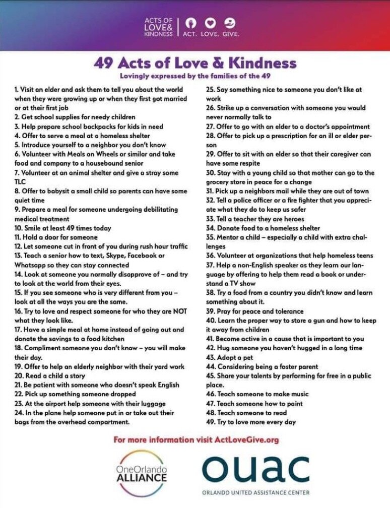 Pictured: A flyer offering 49 acts of love and kindness.