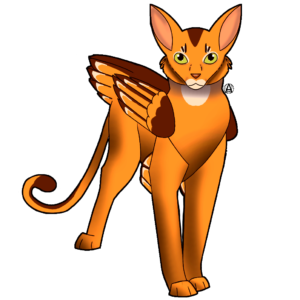 Feline with wings. golden and brown colors