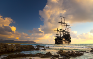 Pirate ship on the shore