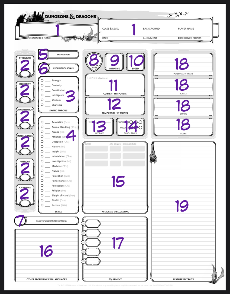 Character sheet for dungeons and dragons 52