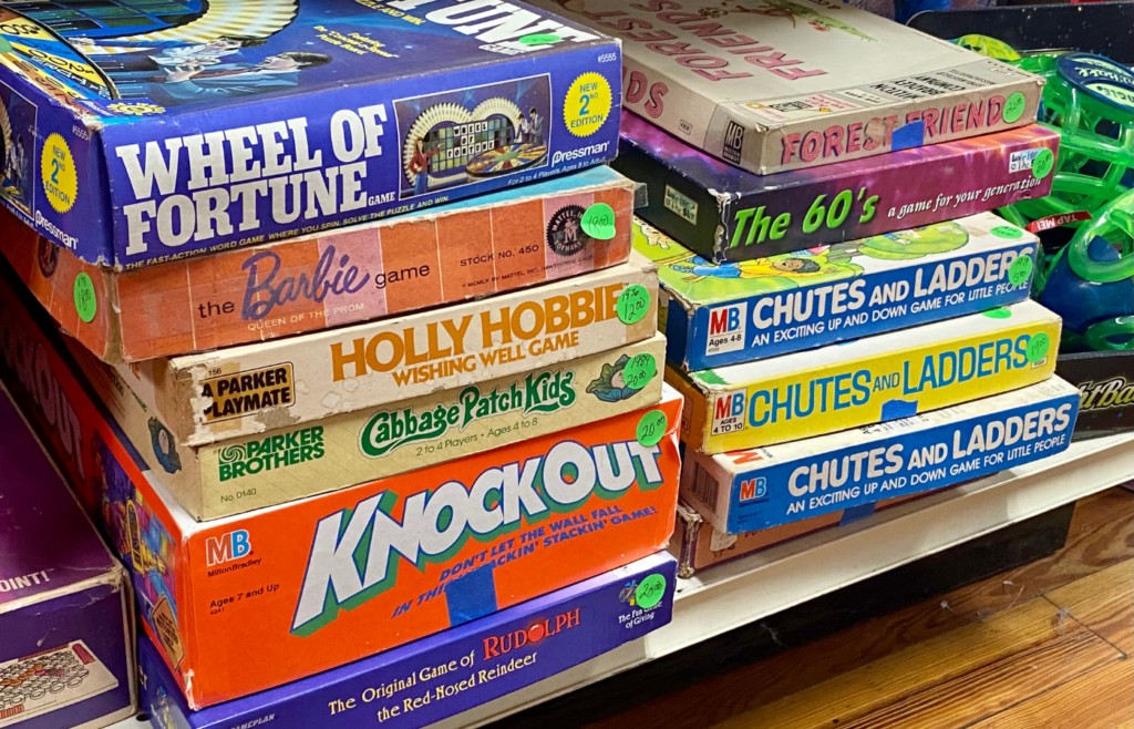 Stack of used, vintage board games