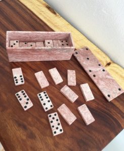 Pink stone domino set with holder
