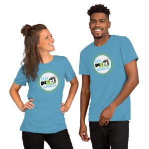 Two people wearing Team Pixel Damage 2021 Supporter Shirts