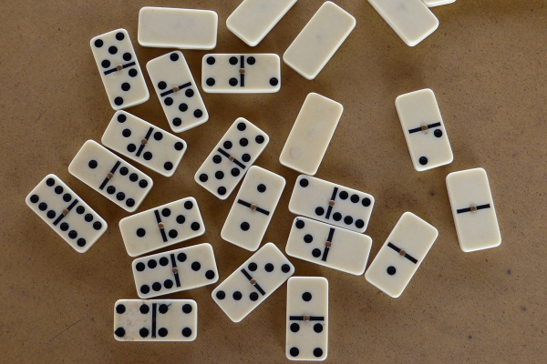 Dominos scattered on table