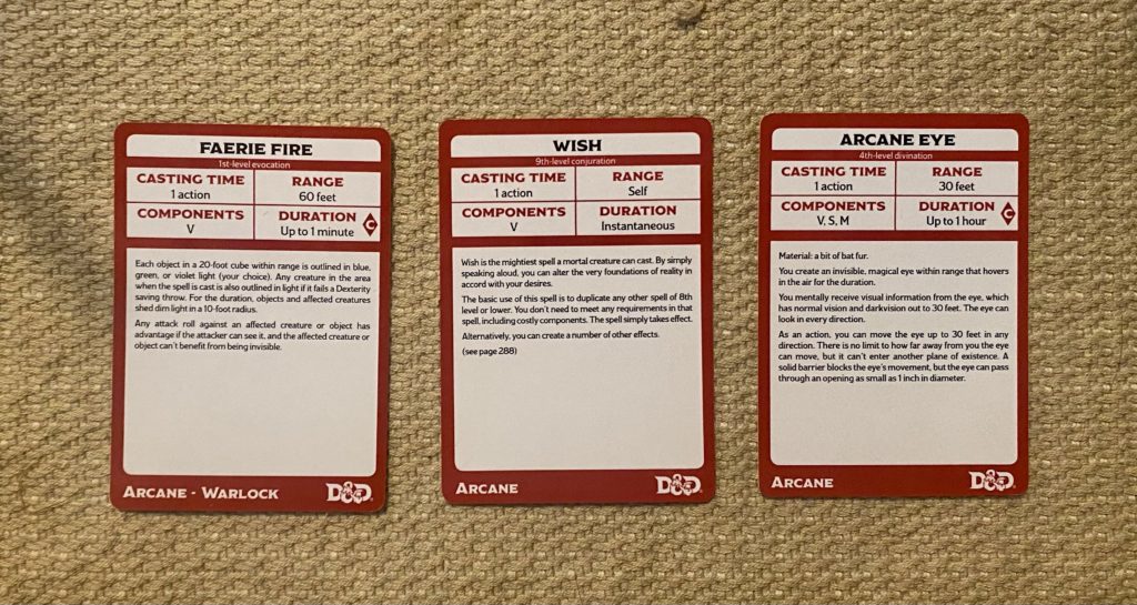 Spell Cards for Dungeons and Dragons