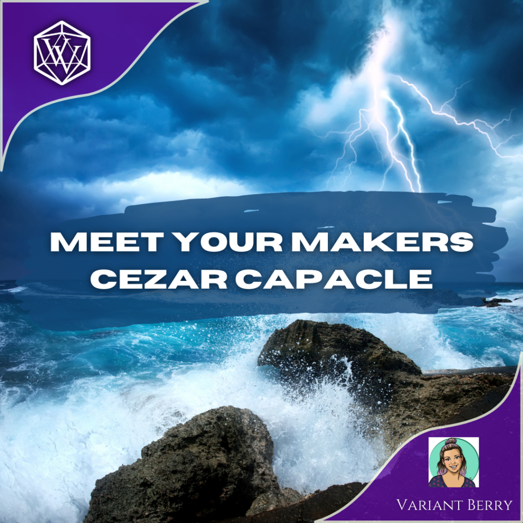 Text reads Meet Your Makers Cezar Capacle over a stormy ocean